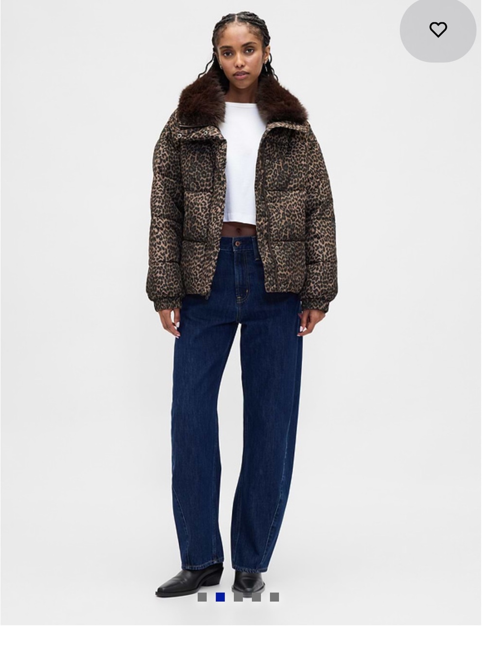 GAP Leopard Print Puffer Jacket with Faux-Fur Collar - Brown